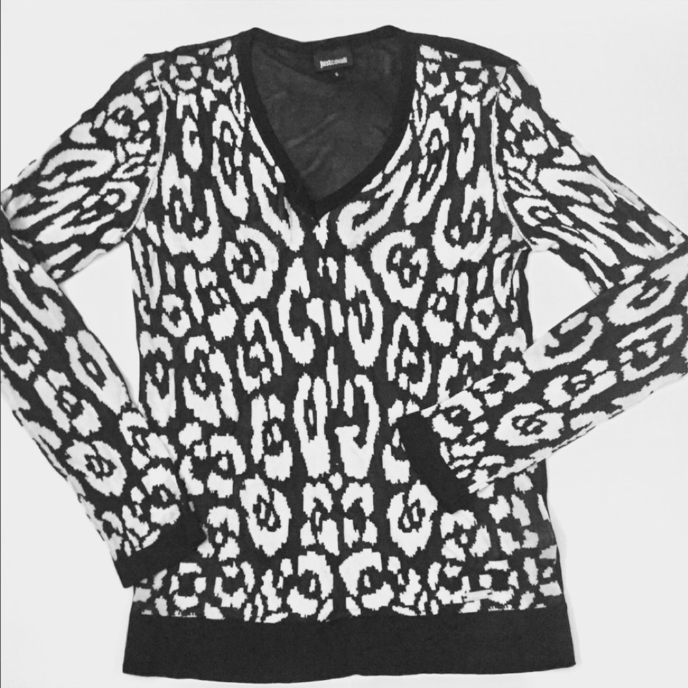 JUST CAVALLI V-Neck Mesh Top